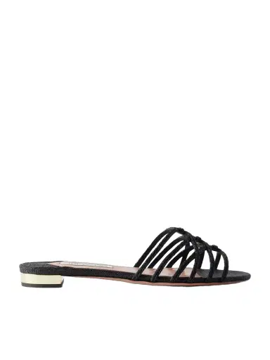 Aquazzura Luna Raffia-trimmed Cord Slides | Thumbnail 1