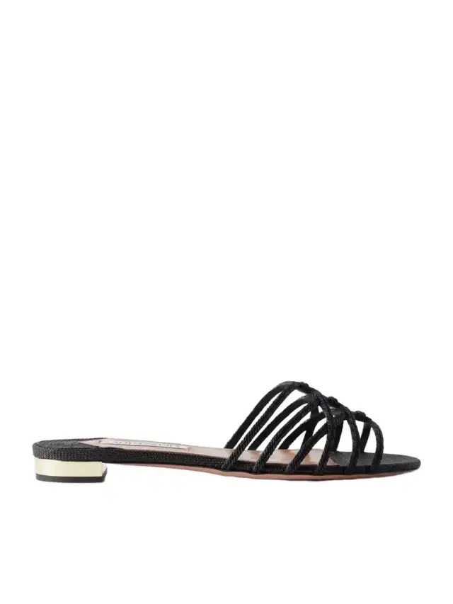 Aquazzura Luna Raffia-trimmed Cord Slides
