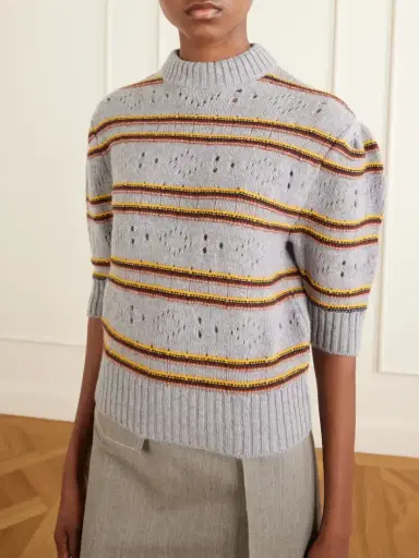 Marni Cropped Striped Open-knit Cashmere Sweater | Thumbnail 3 Marni Cropped Striped Open-knit Cashmere Sweater | Thumbnail 3