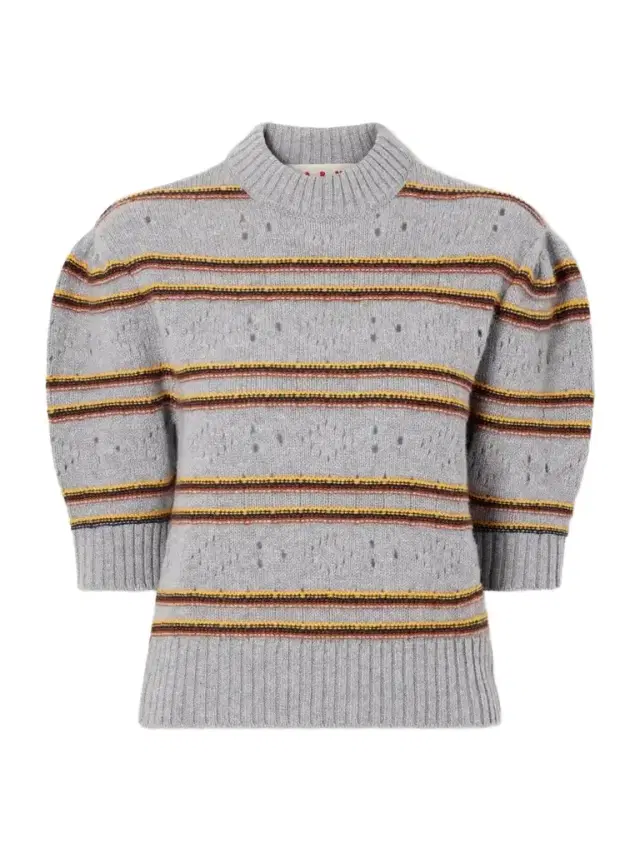 Cropped Striped Open-knit Cashmere Sweater