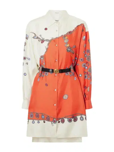Versace Stolen Jewels Medusa-embellished Belted Printed Silk-twill Mini Dress | Thumbnail 1 Versace Stolen Jewels Medusa-embellished Belted Printed Silk-twill Mini Dress | Thumbnail 1