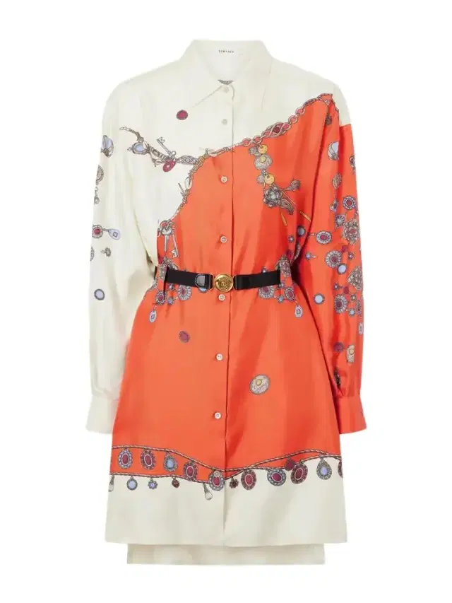 Versace Stolen Jewels Medusa-embellished Belted Printed Silk-twill Mini Dress