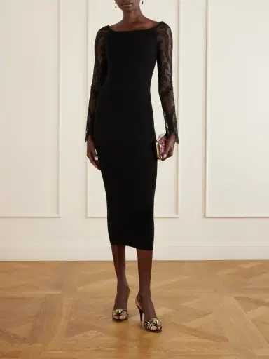 Valentino Garavani Lace-trimmed Wool-blend Midi Dress | Thumbnail 2 Valentino Garavani Lace-trimmed Wool-blend Midi Dress | Thumbnail 2