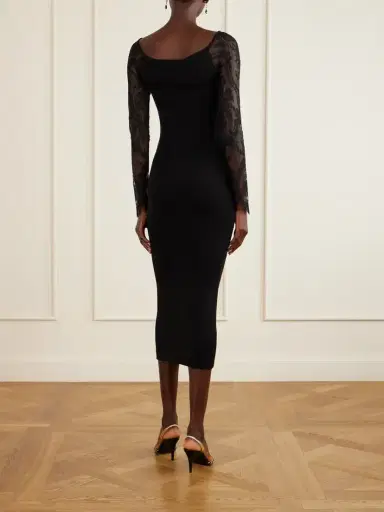 Valentino Garavani Lace-trimmed Wool-blend Midi Dress | Thumbnail 3 Valentino Garavani Lace-trimmed Wool-blend Midi Dress | Thumbnail 3