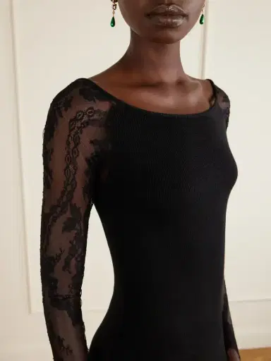 Valentino Garavani Lace-trimmed Wool-blend Midi Dress | Thumbnail 4 Valentino Garavani Lace-trimmed Wool-blend Midi Dress | Thumbnail 4