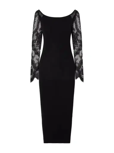 Valentino Garavani Lace-trimmed Wool-blend Midi Dress | Thumbnail 1 Valentino Garavani Lace-trimmed Wool-blend Midi Dress | Thumbnail 1