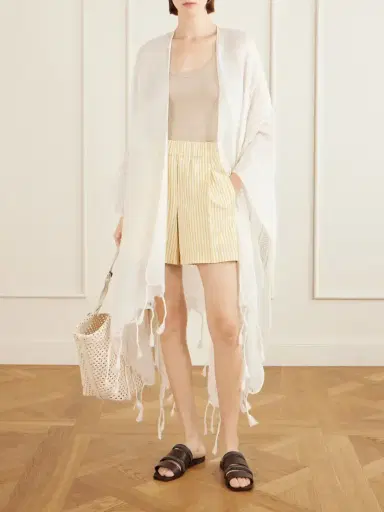 Brunello Cucinelli Fringed Broderie Anglaise-trimmed Linen Poncho | Thumbnail 2
