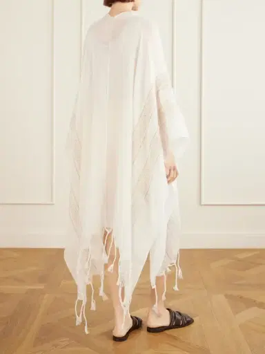 Brunello Cucinelli Fringed Broderie Anglaise-trimmed Linen Poncho | Thumbnail 3