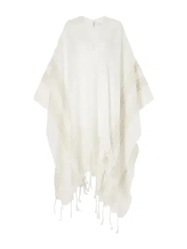 Brunello Cucinelli Fringed Broderie Anglaise-trimmed Linen Poncho | Thumbnail 1
