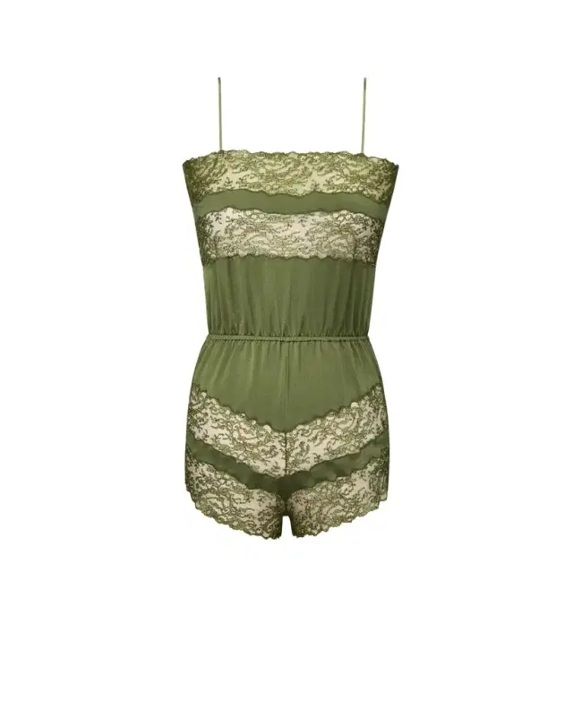 Laced romper in silk satin