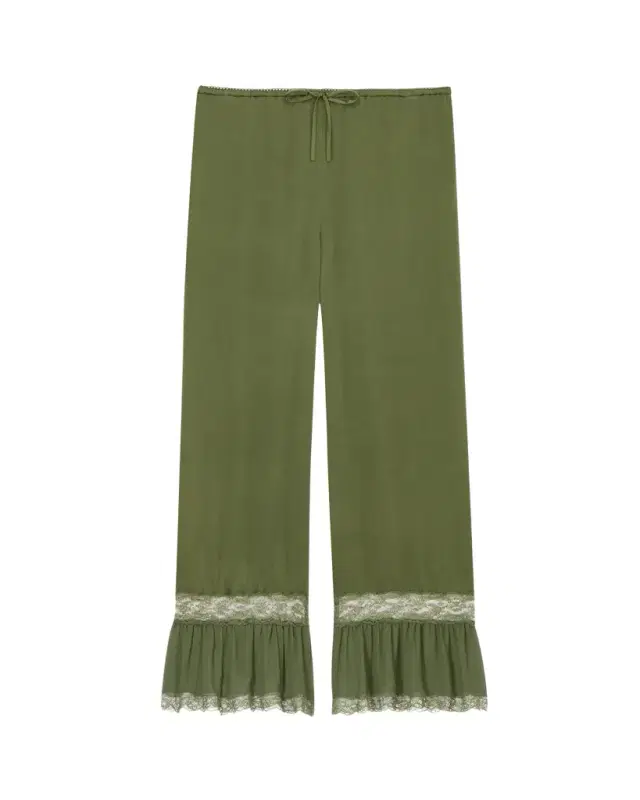 Yves Saint Laurent Lace-cuff pants in silk satin
