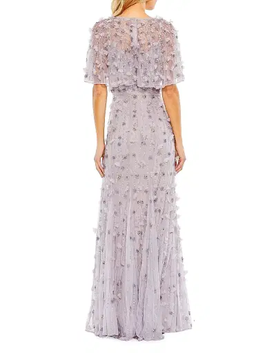 Mac Duggal Women's Embellished Illusion Cape-Sleeve Trumpet Gown | Thumbnail 3 Mac Duggal Women's Embellished Illusion Cape-Sleeve Trumpet Gown | Thumbnail 3