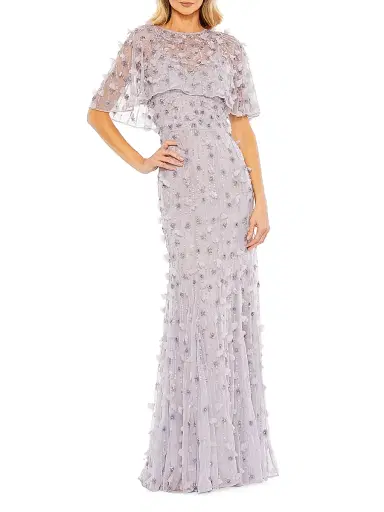 Mac Duggal Women's Embellished Illusion Cape-Sleeve Trumpet Gown | Thumbnail 1 Mac Duggal Women's Embellished Illusion Cape-Sleeve Trumpet Gown | Thumbnail 1