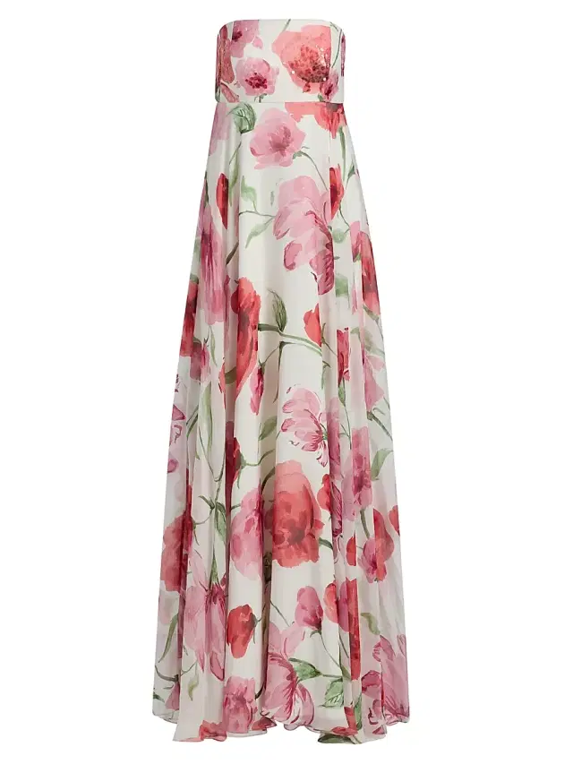 SACHIN BABI Women's Ames Floral Strapless A-Line Gown - Grande Watercolor Poppies