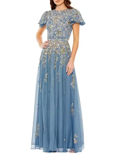 Mac Duggal Women's Floral-Embroidered Tulle Gown - Slate Blue - Size 20 | Thumbnail 2
