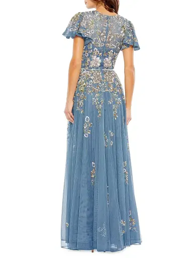 Mac Duggal Women's Floral-Embroidered Tulle Gown - Slate Blue - Size 20 | Thumbnail 3