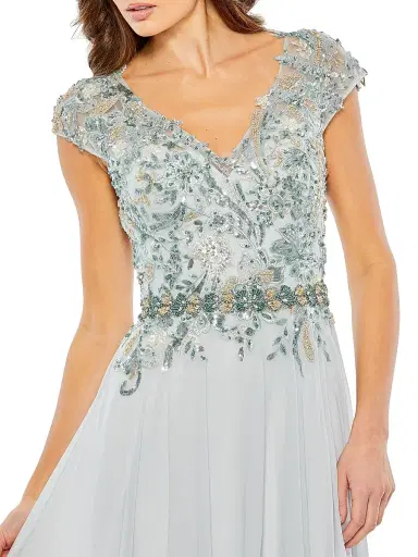 Mac Duggal Women's Embellished Cap-Sleeve Tulle Gown - Sea Mist | Thumbnail 3