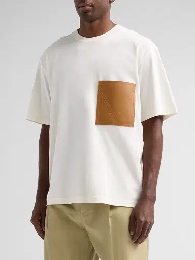 Bottega Veneta Men's Leather Pocket Crewneck T-Shirt - Parchment - Size XXL | Thumbnail 4 Bottega Veneta Men's Leather Pocket Crewneck T-Shirt - Parchment - Size XXL | Thumbnail 4