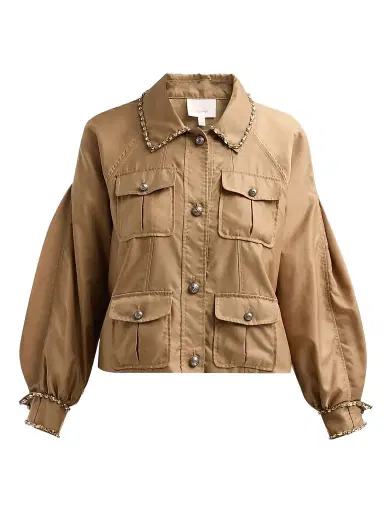 Cinq à Sept Women's Adami Rhinestone Chain Utility Jacket - Brown Sandstone - Size XL | Thumbnail 1 Cinq à Sept Women's Adami Rhinestone Chain Utility Jacket - Brown Sandstone - Size XL | Thumbnail 1