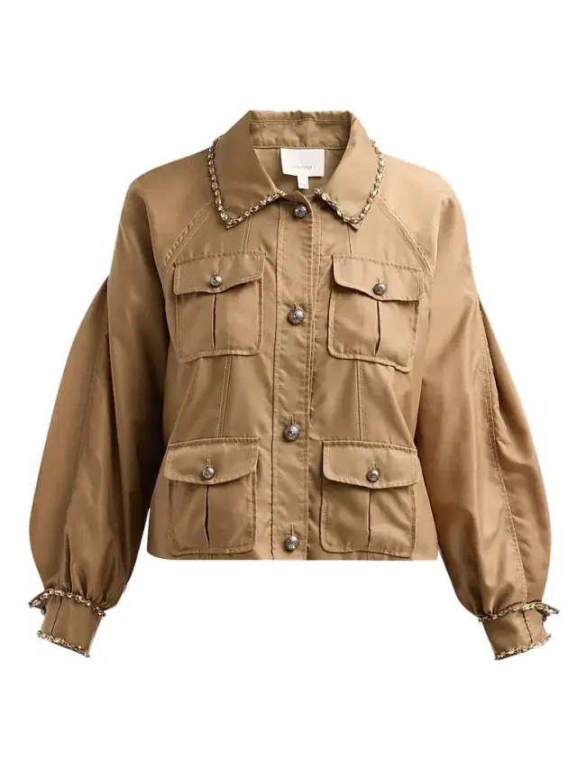 Cinq à Sept Women's Adami Rhinestone Chain Utility Jacket - Brown Sandstone