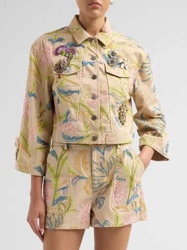 Cinq à Sept Women's Addie Brooche Denim Jacket - Khaki Multi - Size XL | Thumbnail 4 Cinq à Sept Women's Addie Brooche Denim Jacket - Khaki Multi - Size XL | Thumbnail 4