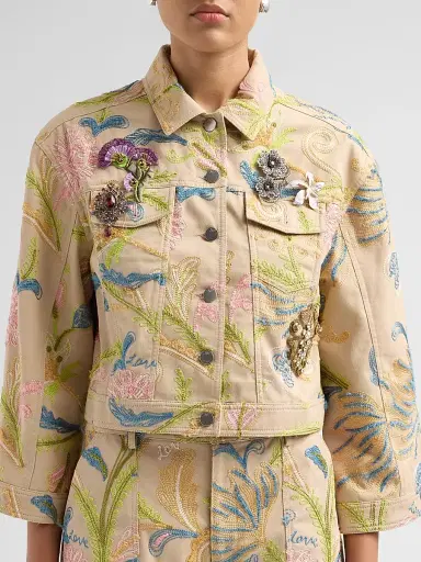 Cinq à Sept Women's Addie Brooche Denim Jacket - Khaki Multi - Size XL | Thumbnail 5 Cinq à Sept Women's Addie Brooche Denim Jacket - Khaki Multi - Size XL | Thumbnail 5