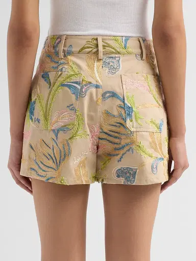 Cinq à Sept Women's Addie Floral-Embroidered Shorts - Khaki Multi - Size 14 | Thumbnail 3 Cinq à Sept Women's Addie Floral-Embroidered Shorts - Khaki Multi - Size 14 | Thumbnail 3