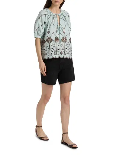 RAILS Women's Catalene Embroidered Cotton Top - Ocean Palms Embroidery - Size XS | Thumbnail 2 RAILS Women's Catalene Embroidered Cotton Top - Ocean Palms Embroidery - Size XS | Thumbnail 2
