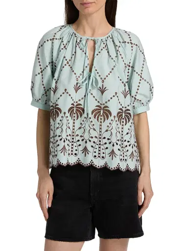 RAILS Women's Catalene Embroidered Cotton Top - Ocean Palms Embroidery - Size XS | Thumbnail 3 RAILS Women's Catalene Embroidered Cotton Top - Ocean Palms Embroidery - Size XS | Thumbnail 3