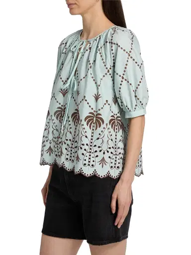 RAILS Women's Catalene Embroidered Cotton Top - Ocean Palms Embroidery - Size XS | Thumbnail 4 RAILS Women's Catalene Embroidered Cotton Top - Ocean Palms Embroidery - Size XS | Thumbnail 4