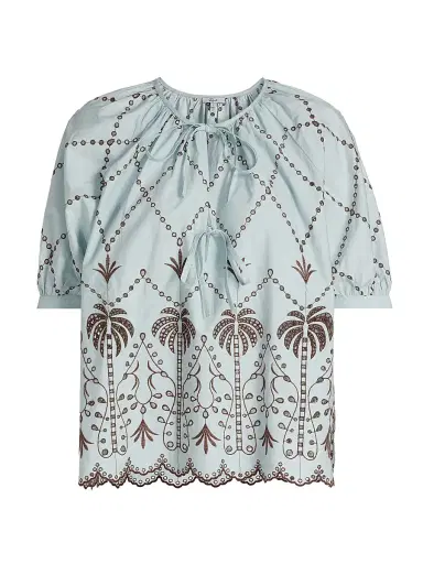 RAILS Women's Catalene Embroidered Cotton Top - Ocean Palms Embroidery - Size XS | Thumbnail 1 RAILS Women's Catalene Embroidered Cotton Top - Ocean Palms Embroidery - Size XS | Thumbnail 1