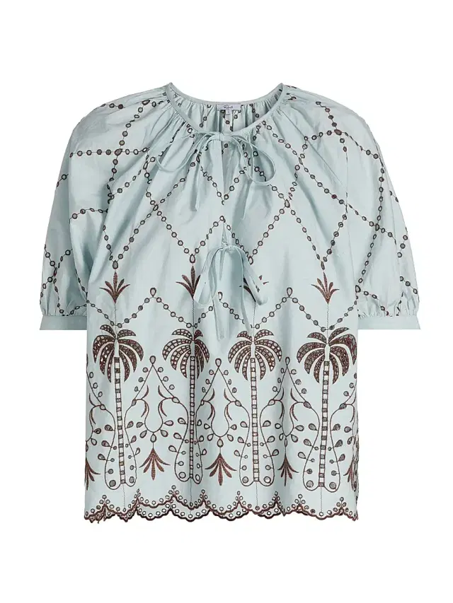 Women's Catalene Embroidered Cotton Top - Ocean Palms Embroidery