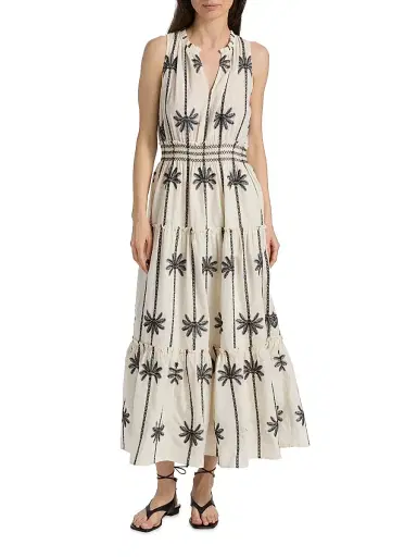RAILS Women's Loulou Embroidered Tiered Cotton Maxi Dress - Embroidered Palms - Size XS | Thumbnail 2
