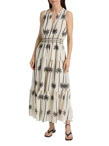 RAILS Women's Loulou Embroidered Tiered Cotton Maxi Dress - Embroidered Palms - Size XS | Thumbnail 3