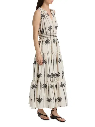 RAILS Women's Loulou Embroidered Tiered Cotton Maxi Dress - Embroidered Palms - Size XS | Thumbnail 4