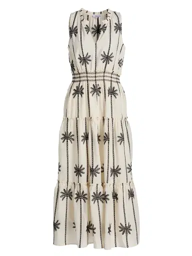 RAILS Women's Loulou Embroidered Tiered Cotton Maxi Dress - Embroidered Palms - Size XS | Thumbnail 1