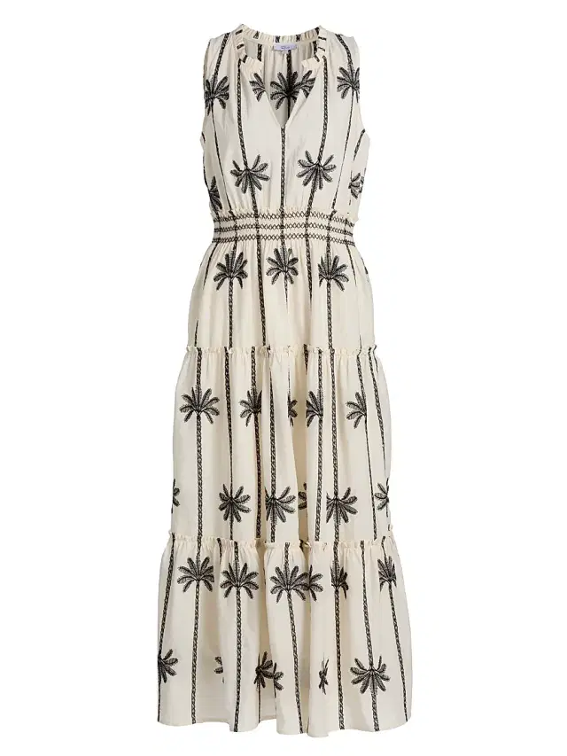 Women's Loulou Embroidered Tiered Cotton Maxi Dress - Embroidered Palms