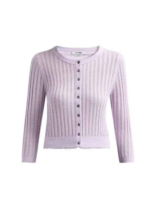 Re/done Women's The Veil Pointelle Cardigan - Baby Violet