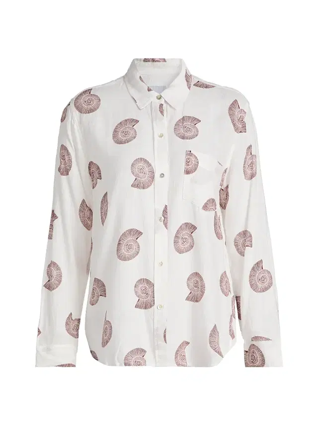 Women's Charli Seashell-Print Linen-Blend Shirt - Spiral Shells