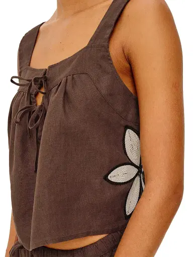 RAILS Women's Calais Crochet Flower Linen Top - Cocoa Floral Embroidery - Size XS | Thumbnail 5 RAILS Women's Calais Crochet Flower Linen Top - Cocoa Floral Embroidery - Size XS | Thumbnail 5