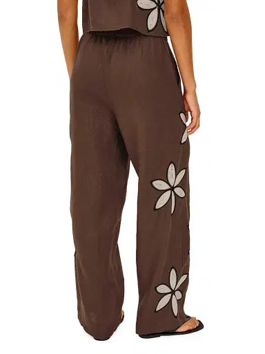 RAILS Women's Emmie Crochet Floral Linen Pants - Cocoa Floral Embroidery - Size XS | Thumbnail 5