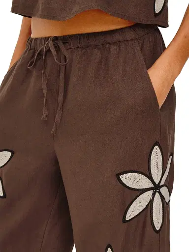 RAILS Women's Emmie Crochet Floral Linen Pants - Cocoa Floral Embroidery - Size XS | Thumbnail 6