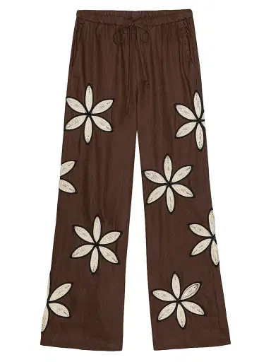 RAILS Women's Emmie Crochet Floral Linen Pants - Cocoa Floral Embroidery - Size XS | Thumbnail 1