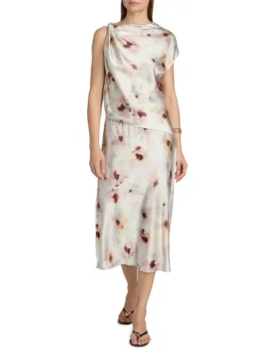 Vince Women's Watercolor Floral Satin Twisted Asymmetric Top | Thumbnail 2 Vince Women's Watercolor Floral Satin Twisted Asymmetric Top | Thumbnail 2