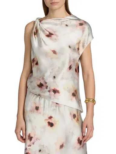 Vince Women's Watercolor Floral Satin Twisted Asymmetric Top | Thumbnail 3 Vince Women's Watercolor Floral Satin Twisted Asymmetric Top | Thumbnail 3
