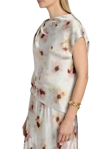 Vince Women's Watercolor Floral Satin Twisted Asymmetric Top | Thumbnail 4 Vince Women's Watercolor Floral Satin Twisted Asymmetric Top | Thumbnail 4