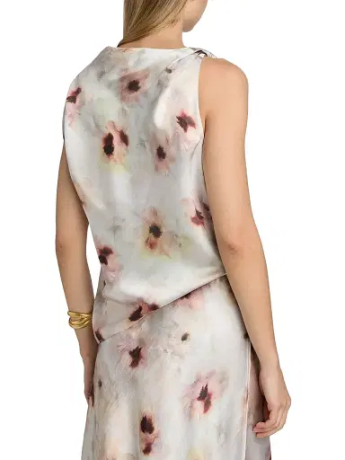 Vince Women's Watercolor Floral Satin Twisted Asymmetric Top | Thumbnail 5 Vince Women's Watercolor Floral Satin Twisted Asymmetric Top | Thumbnail 5