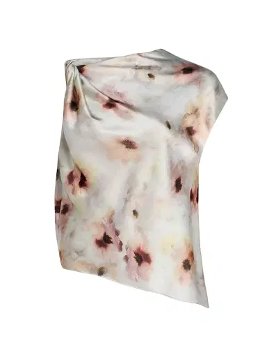 Vince Women's Watercolor Floral Satin Twisted Asymmetric Top | Thumbnail 1 Vince Women's Watercolor Floral Satin Twisted Asymmetric Top | Thumbnail 1