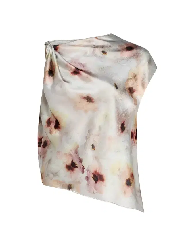 Vince Women's Watercolor Floral Satin Twisted Asymmetric Top - Soft Peony