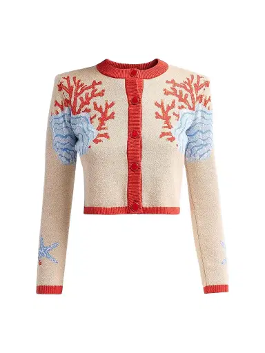 Retrofête Women's Aralyn Coral Seashell Knit Cardigan - Sand Multi - Size Small | Thumbnail 1 Retrofête Women's Aralyn Coral Seashell Knit Cardigan - Sand Multi - Size Small | Thumbnail 1
